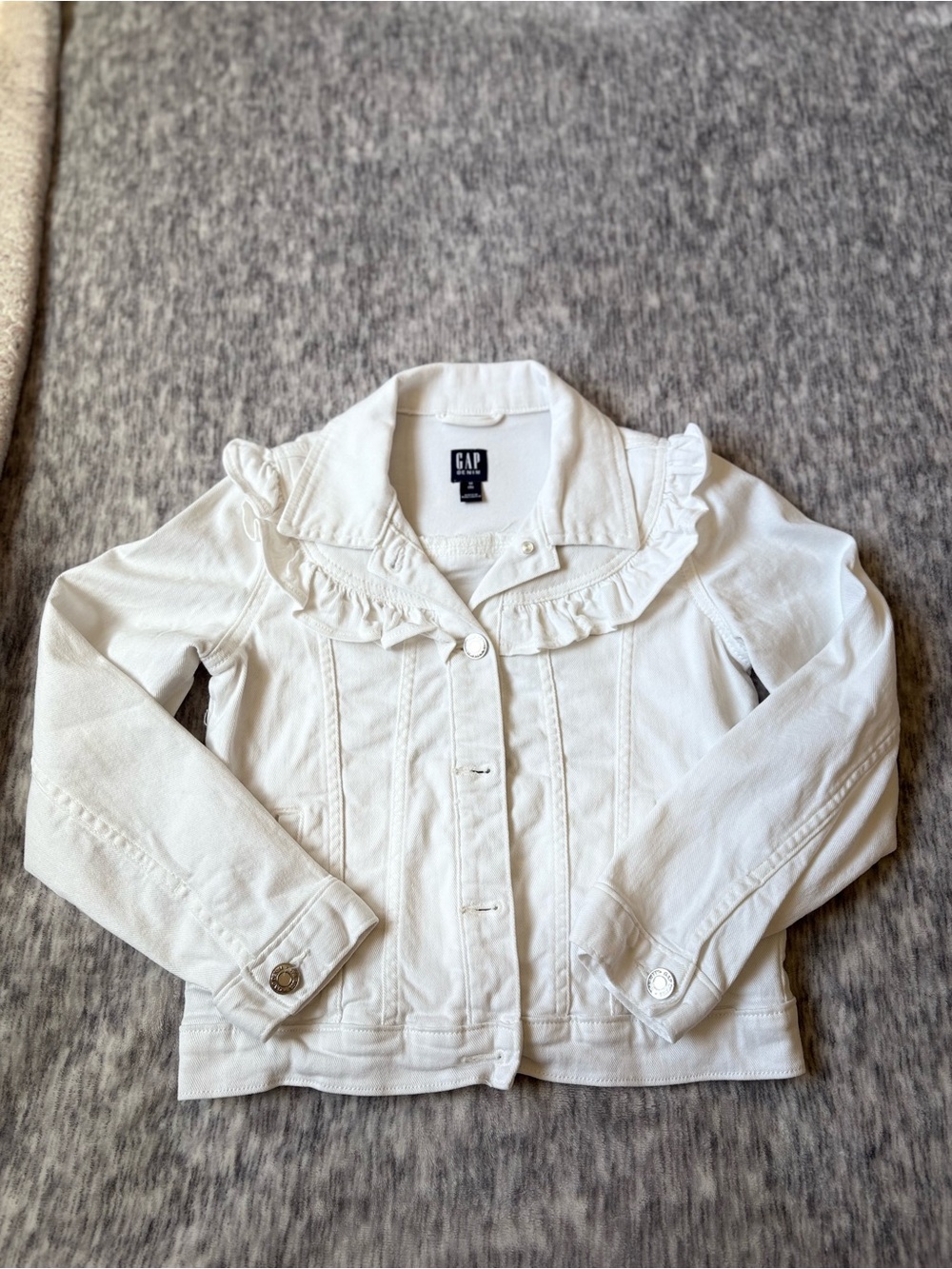 Gap kids icon ruffle, denim jean jacket, girls medium size8 EUC